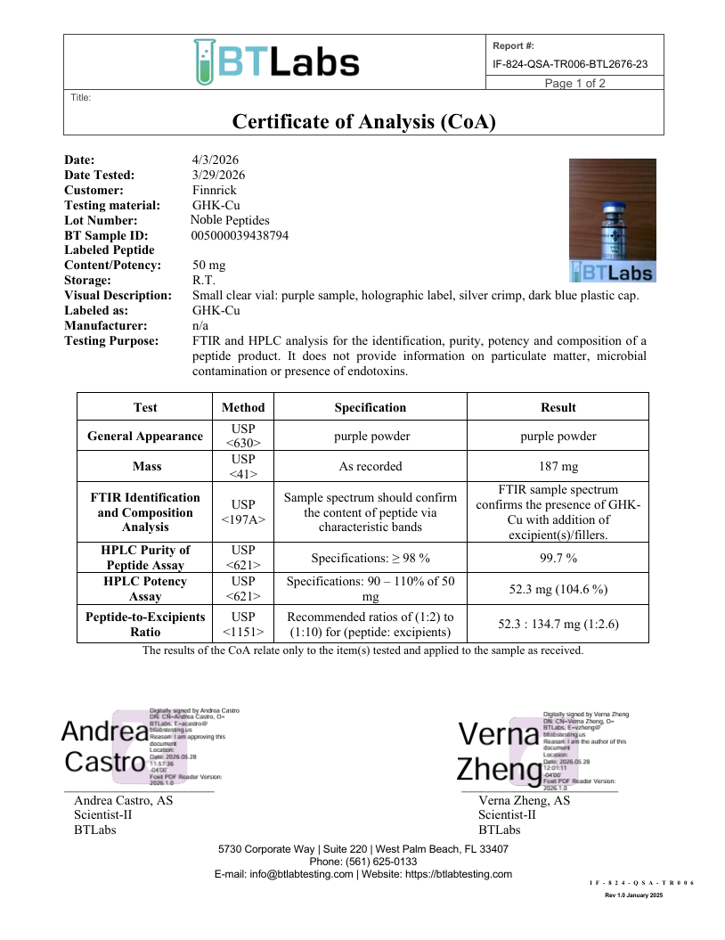 GHK-Cu 50mg Certificate of Analysis